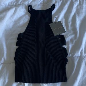 NWT black knit crop tank with cutouts on sides